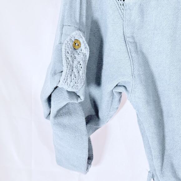 Anthropologie Women’s Rilke Lace Crochet Mini Shirtdress Denim Blue Small - Picture 5 of 10